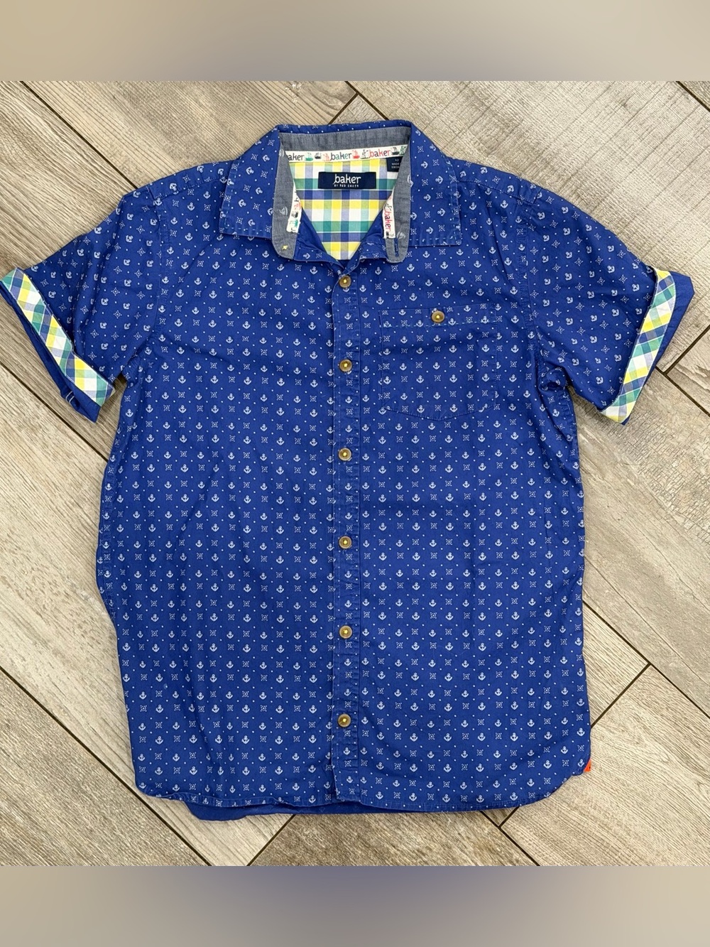 Boys BAKER BY TED BAKER  Blue Anchor Print Button Down Shirt Size-12